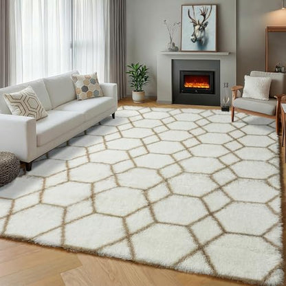 6x9 Area Rugs for Living Room Bedroom, Fluffy White and Beige Geometric Rug - color: Z- White / Beige, size: 6' x 9' (Rectangular)