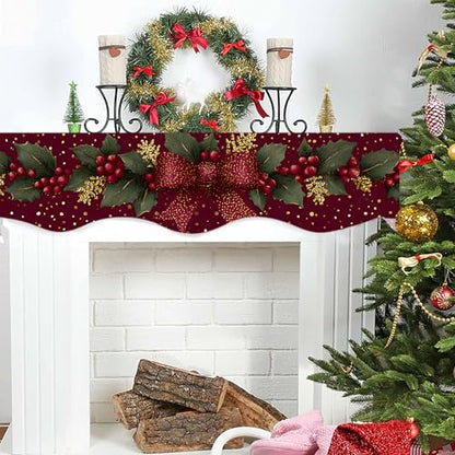 NYZE Christmas Mantel Scarf 70 x 17 Inch Fireplace Mantel Scarf Cover Decoration for Christmas Fireplace Scarf Shelf Top Runner Holiday Winter Home Decor - size: 70 x 17 in, style: Bow