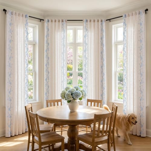 jinchan Floral Linen Curtains, Back Tab 50x96 Inch, 2 Panels Blue - color: Vine | Sky Blue, size: 50"W x 96"L (Pack of 2)