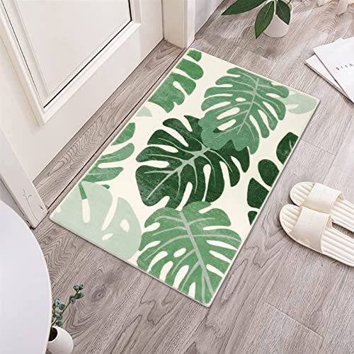 Lukinbox Green Bathroom Rugs Non Slip, Cute Washable Bath Rugs Mat, Small Leaf Bathroom Mat Soft Plant Area Rug for Indoor Shower Bathtub, 20"x31" - size: 20" x 31"