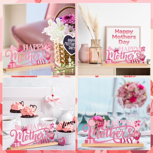 Roowest Metal Happy Mother's Day Table Sign Decor with Wooden Base - style: Mother's Day