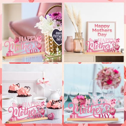 Roowest Metal Happy Mother's Day Table Sign Decor with Wooden Base - style: Mother's Day
