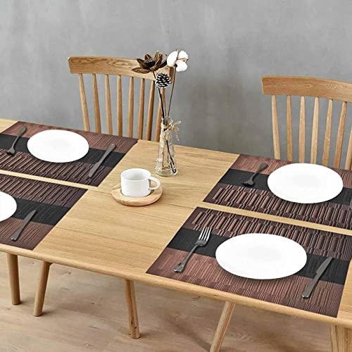 GIVERARE Placemats Set of 4, Heat-Resistant Woven Vinyl Placemat, Non-Slip Washable PVC Table Mat, Easy to Clean Premium Plastic Mats for Dining, Kitchen Table (Black+Brown) - color: Black+brown