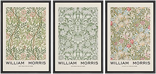 wall26 Framed Canvas Print Wall Art Set William Morris Flower Pattern Tapestries Nature Floral Illustrations Fine Art Decorative Botanical Rustic for Living Room, Bedroom, Office - 16"x24"x3 Black - color: A027-2205-irs22, size: 16" x 24" x 3 Panels BLACK