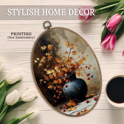 SHQIEUDH Rustic Farmhouse Fall Botanical Oval Wall Art 8.6x11.4In - color: fall-05