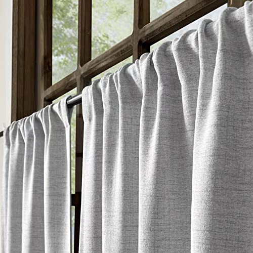 Oindec Faux Linen Cafe Curtains for Windows 45 Inch Length, Grey, Set of 2 - color: Grey, size: 27"W x 45"L (Pack of 2)