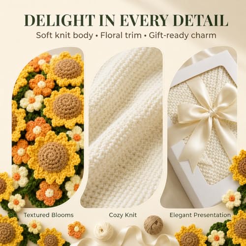 Sunflower & Puff Crochet Flower Bouquet Blanket, Knitted Throw Blanket - color: Sunflower & Puff, size: Large