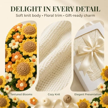 Sunflower & Puff Crochet Flower Bouquet Blanket, Knitted Throw Blanket - color: Sunflower & Puff, size: Large