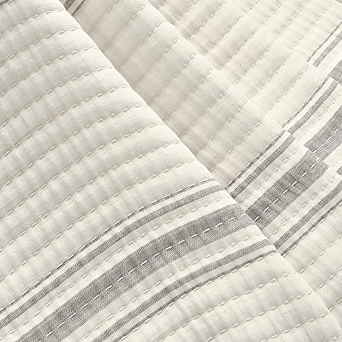 Lush Decor Farmhouse Stripe Kantha Pick Stich Yarn Dyed Cotton Woven Throw Reversible Ticking Pinstripe Design Blanket, 50" x 60", Gray - color: Gray