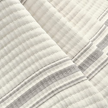 Lush Decor Farmhouse Stripe Kantha Pick Stich Yarn Dyed Cotton Woven Throw Reversible Ticking Pinstripe Design Blanket, 50" x 60", Gray - color: Gray