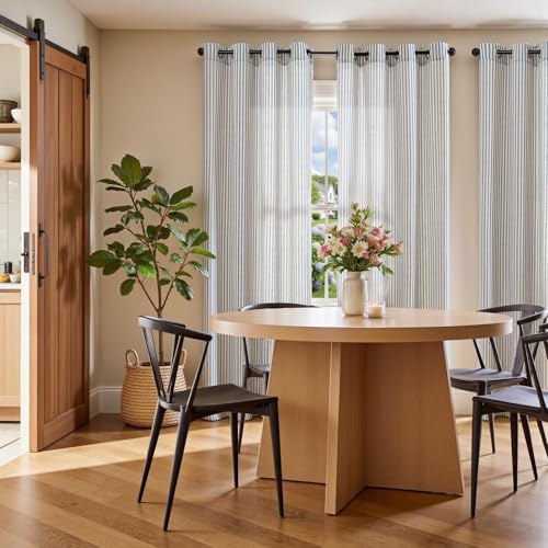 jinchan Linen Curtains 84 Inch Blue Stripe on Linen Grommet 2 Panels - color: Blue on Linen, size: 50"W x 84"L (Pack of 2)
