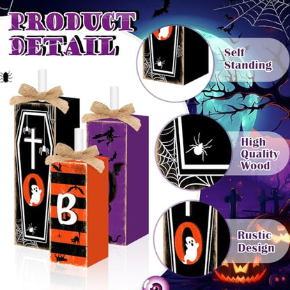 Britimes Witch Tiered Tray Signs, Rustic Firework, 3 Pack, Wooden - style: Halloween Boo