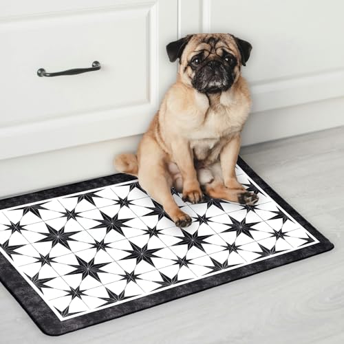 블랙 주방 러그 2개 세트, 피로 방지, 43.9cmx70.1cm(17.3x27.5인치)+43.9cmx119.9cm - color: 별 타일-블랙