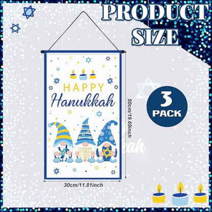 Tegeme 3 Pcs Hanukkah Door Sign Flag Chanukah Door Blue White Doors Banner - style: Hanukkah