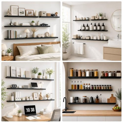 RICHER HOUSE 55 Inch Long Floating Shelves, 12 Inch Deep Black Wall Shelf - color: Black, size: 55in