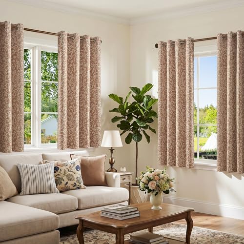jinchan Taupe Floral Curtians 63 Inch Room Darkening Grommet 2 Panels - color: *Taupe, size: 50"W x 63"L (Pack of 2)