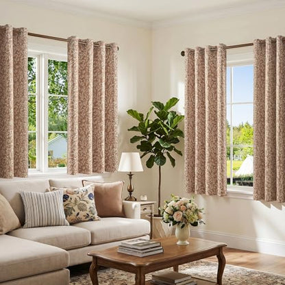 jinchan Taupe Floral Curtians 63 Inch Room Darkening Grommet 2 Panels - color: *Taupe, size: 50"W x 63"L (Pack of 2)
