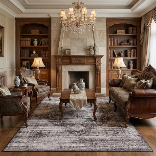 5x7 Washable Vintage Area Rug - Distressed Living Room Rug Non-Slip Soft Indoor Carpet Stain Resistant Floor Rug for Bedroom Playroom Dining Room Office, Black - color: Brown, size: 5' x 7' (Rectangular)