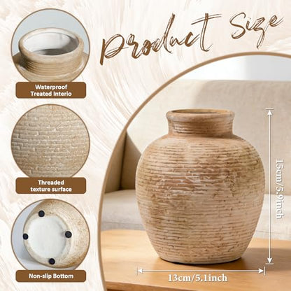 6-Inch Ceramic Flower Vase Home Decor Farmhouse Table Brown Vases