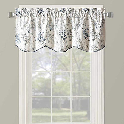Royal Tradition Lilia Tree Leaf Branches Embroidered Window Valance, Ecru (52x17) Rod Pocket Polyester Valances for Small Windows