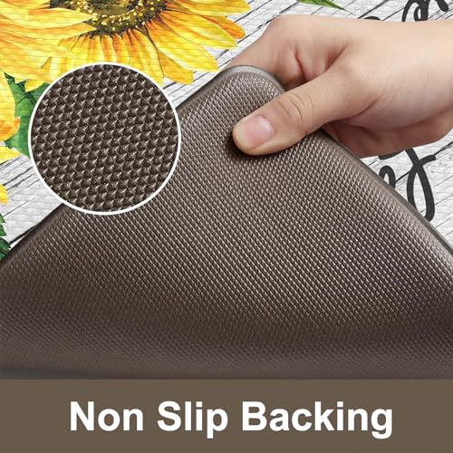 KIMODE Anti Fatigue Kitchen Mat, Farmhouse Sunflower Kitchen Rugs Sets of 2 - color: Sunflower/White, size: 47"L x 17.3"W x 0.47"Th + 29"L x 17.3"W x 0.47"Th
