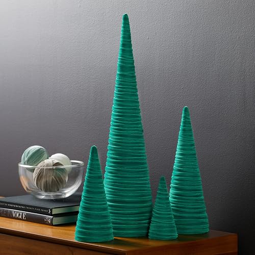 Your Heart's Content Velvet Trees Set of 4 Green, Elegant Mantel Accent, Winter Wedding Centerpiece, Valentine Accent, Elegant Entry, Cozy Gift for (Green) - color: Green