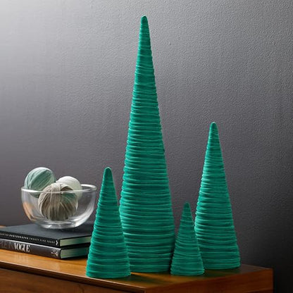 Your Heart's Content Velvet Trees Set of 4 Green, Elegant Mantel Accent, Winter Wedding Centerpiece, Valentine Accent, Elegant Entry, Cozy Gift for (Green) - color: Green