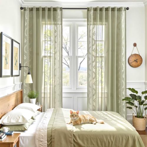 jinchan Floral Sheer Curtains, Back Tab 50x84 Inch, 2 Panels Green - color: S | Green, size: 50"W x 84"L (Pack of 2)