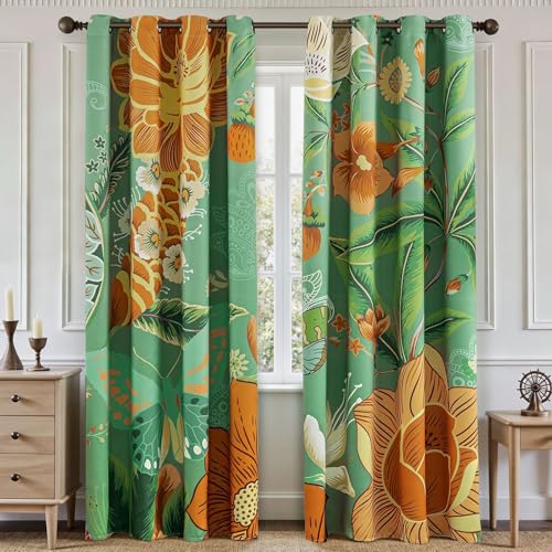 Tyrot Sage Green Floral Butterfly Blackout Curtains, 52W x 84L, 2 Panels - color: Sage Bloom, size: 52"W x 84"L (Pack of 2)