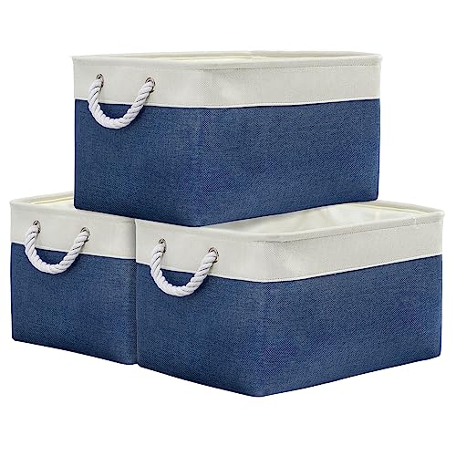 TheWarmHome Organization and Storage Basket for Organizing - X Large 3 Pack 17.7L×13.8W×9.8H in Collapsible Storage Bin for Shelves, Basket for Gifts Empty Toys Organizer Gift (White & Jean Blus) - color: White & Blue, size: 3PCS/X Large -17.7Lx13.8Wx9.8H