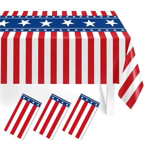 3 Pack Patriotic Tablecloths,American Flag Tablecloth,Patriotic Decorations - color: Red