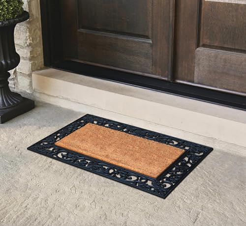 A1HC Natural Coir and Rubber Door Mat, 23" x 38", Thick Durable Welcome Doormats for Indoor Outdoor Entrance, Heavy Duty, Thin Profile Door Mat, Easy to Clean, Long Lasting, Front Door Entry Doormat - color: Black Border Plain Coir, size: 1'11" x 3'2" (Re