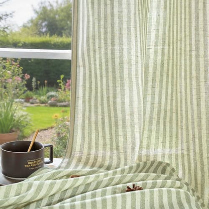 jinchan Linen Curtains 84 Inch Sage Green Stripe on Linen Grommet 2 Panels - color: Sage Green on Linen, size: 50"W x 84"L (Pack of 2)