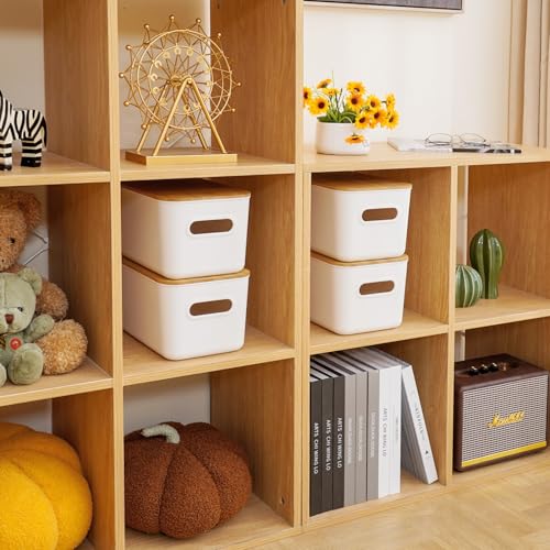Citylife 7 QT Storage Bins with Bamboo Lids, Stackable with Handles, 4-Pack