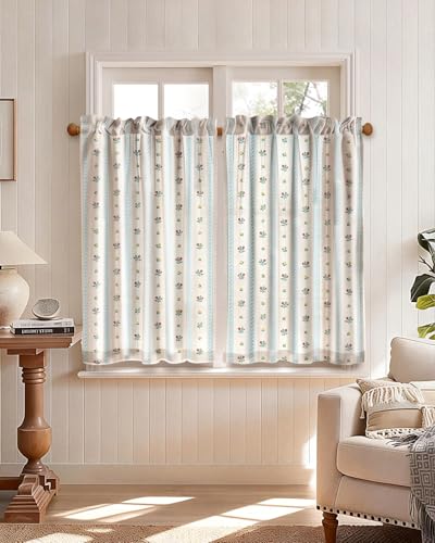 Miss Adola 36 Inch Length Kitchen Tier Curtains, Blue Striped - color: Blue Striped, size: 28"W x 36"L (Pack of 2)