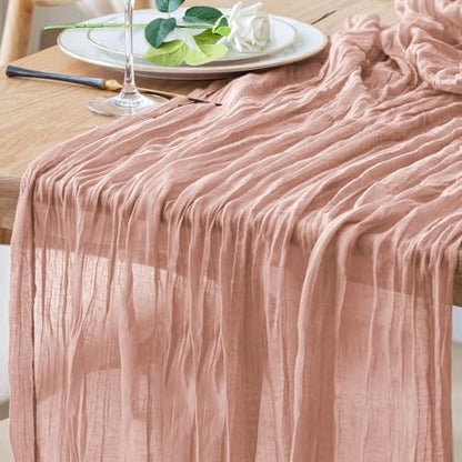 Cheesecloth Table Runner 10FT Dusty Pink Summer Boho Gauze Sheer Runners - color: Dusty Pink, size: 1 Pack