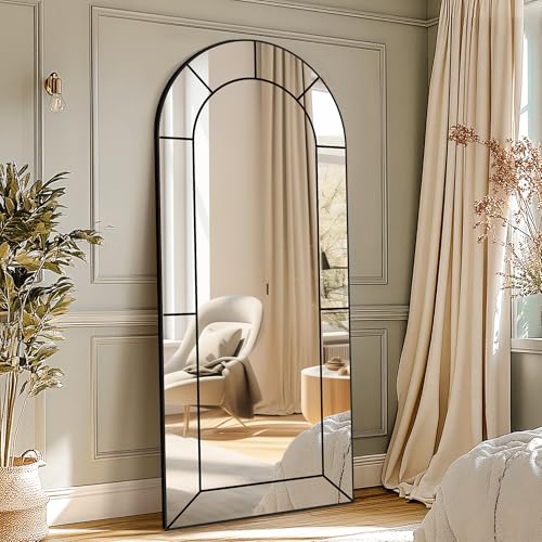 Delma Arched Window Pane Full Length Mirror, 22"x56", Black, Window Mirror - size: 56"L x 22"W