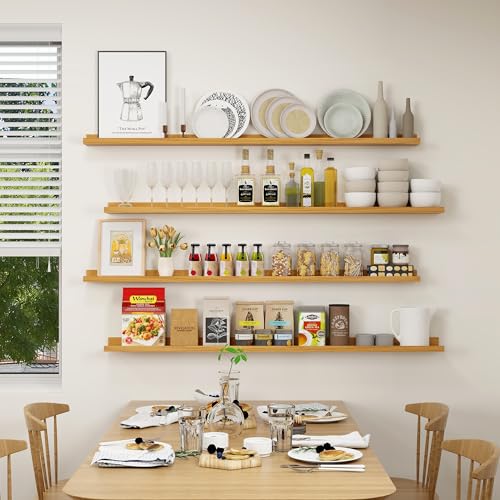 Axeman Picture Ledge Shelf, 55 Inch Oak Floating Shelves Set of 4 - color: Oak, size: 55 Inch