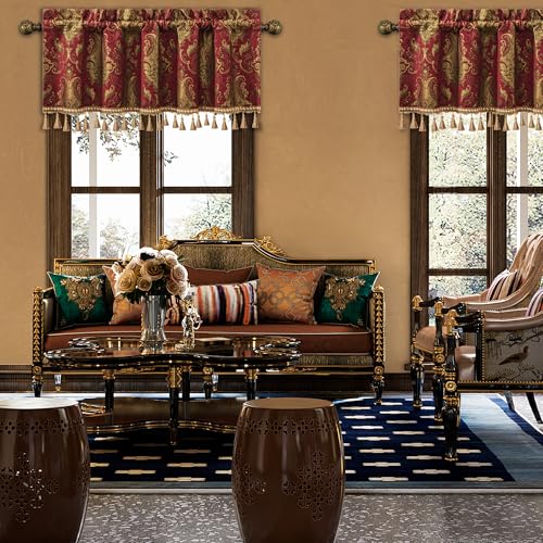 Loom and Mill Classic Chenille Damask Valances for Windows, Red, 54"x18" - color: Florence-red