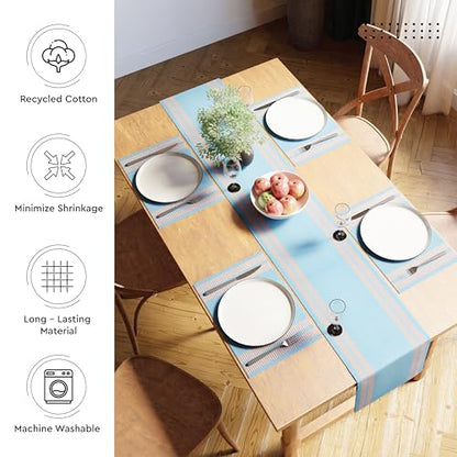 Encasa XO Table Runner, Yarn Dyed Ribbed Cotton 13"x72" - color: Ladder Blue, size: 13x72 in