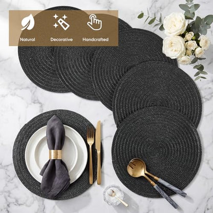 24 Pcs 13 in Round Woven Placemats Boho Charger,Black,Classic - color: Black, style: Classic