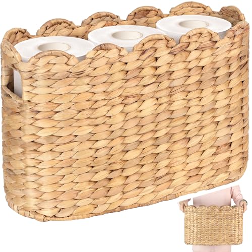 Toilet Paper Storage Baskets, Scalloped Water Hyacinth Baskets , Wicker Scalloped Basket for Storage, Toilet Papers Holder Wicker Basket, Toilets Paper Organizer, Bathroom Accessories Organizer... - color: Scalloped Natural