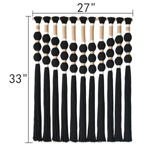 Macrame Wall Hanging Black Knot ball Fiber Wall Art Handmade 27"W*33"L - color: Black