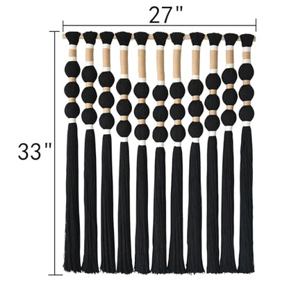 Macrame Wall Hanging Black Knot ball Fiber Wall Art Handmade 27"W*33"L - color: Black
