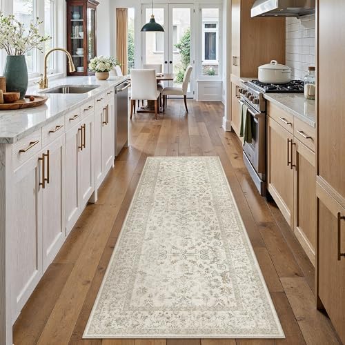PureCozy 2x5 Taupe Runner Rug Washable Hallway Non Slip Kitchen Vintage - color: Taupe Multi, size: 2' x 5' (Rectangular)