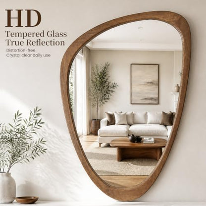 Asymmetrical Irregular Solid Wood Framed Wall Mirror, 24"x36" - color: Walnut, size: 36"L x 24"W