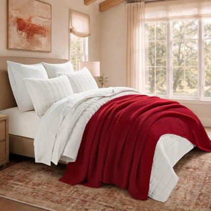 EVERGRACEHOME Chunky Chenille Knit Throw Blanket, 90 x 90, Classic Red - color: Classic Red, size: 90" X 90"
