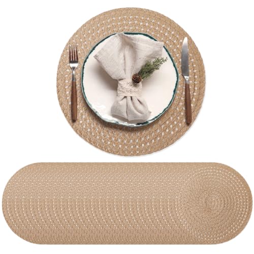 24 Pcs 13 in Round Woven Placemats Boho Charger,Khaki,Natural - color: Khaki, style: Natural