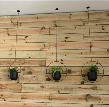 2 Pack Hanging Planter with 5.5" Pot, Metal Hanging Plant Holder - color: Black