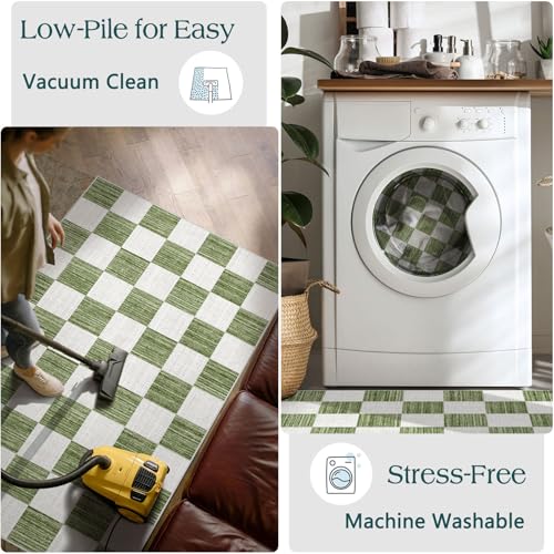 Front Door Mat Outside Entrance 2x3 Green White Checkered Rug - color: Checkered - Green / White, size: 2' x 3' (Rectangular)
